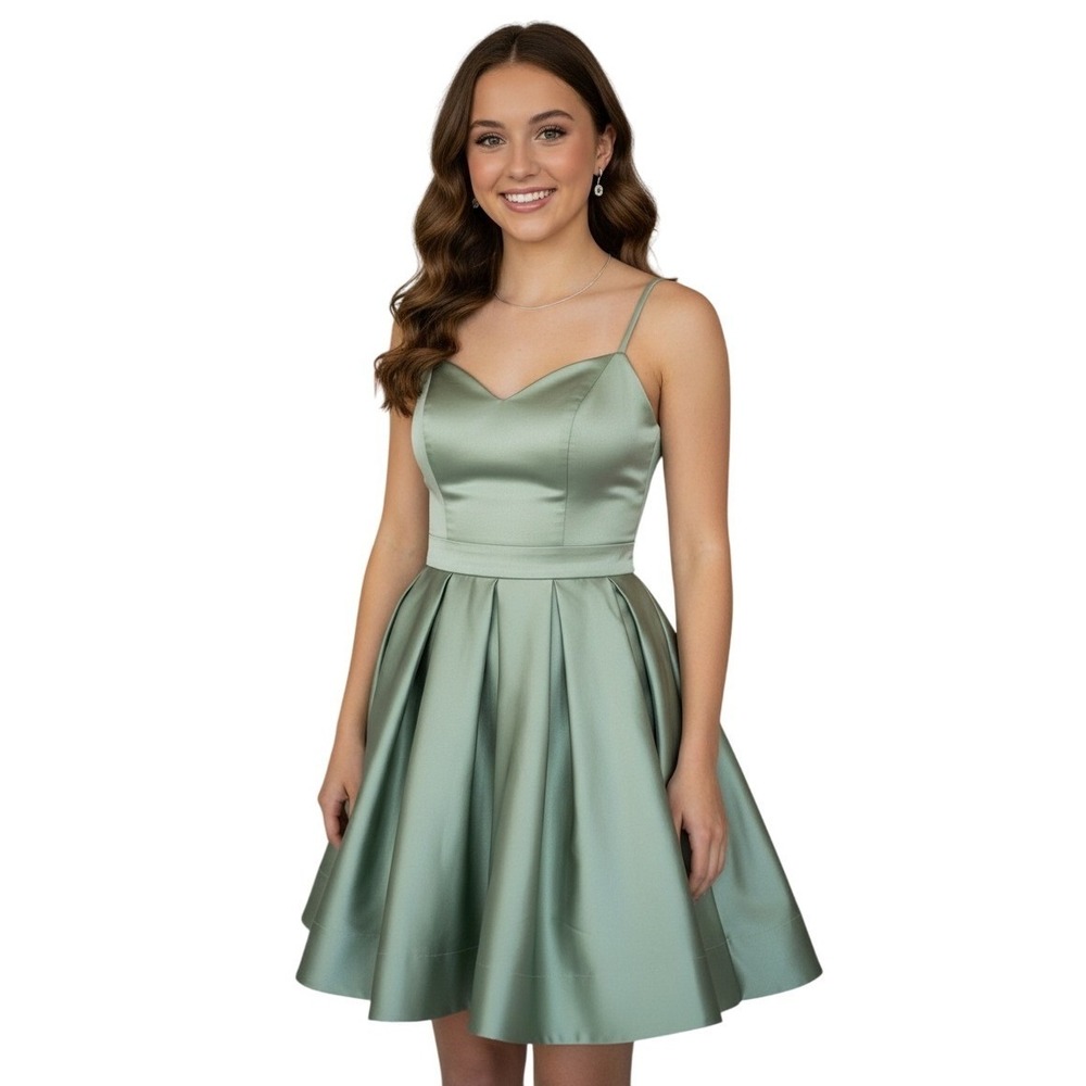 Homecoming Dress Satin Fit & Flare Size 8 Sage Green Corset Lace up Back Formal